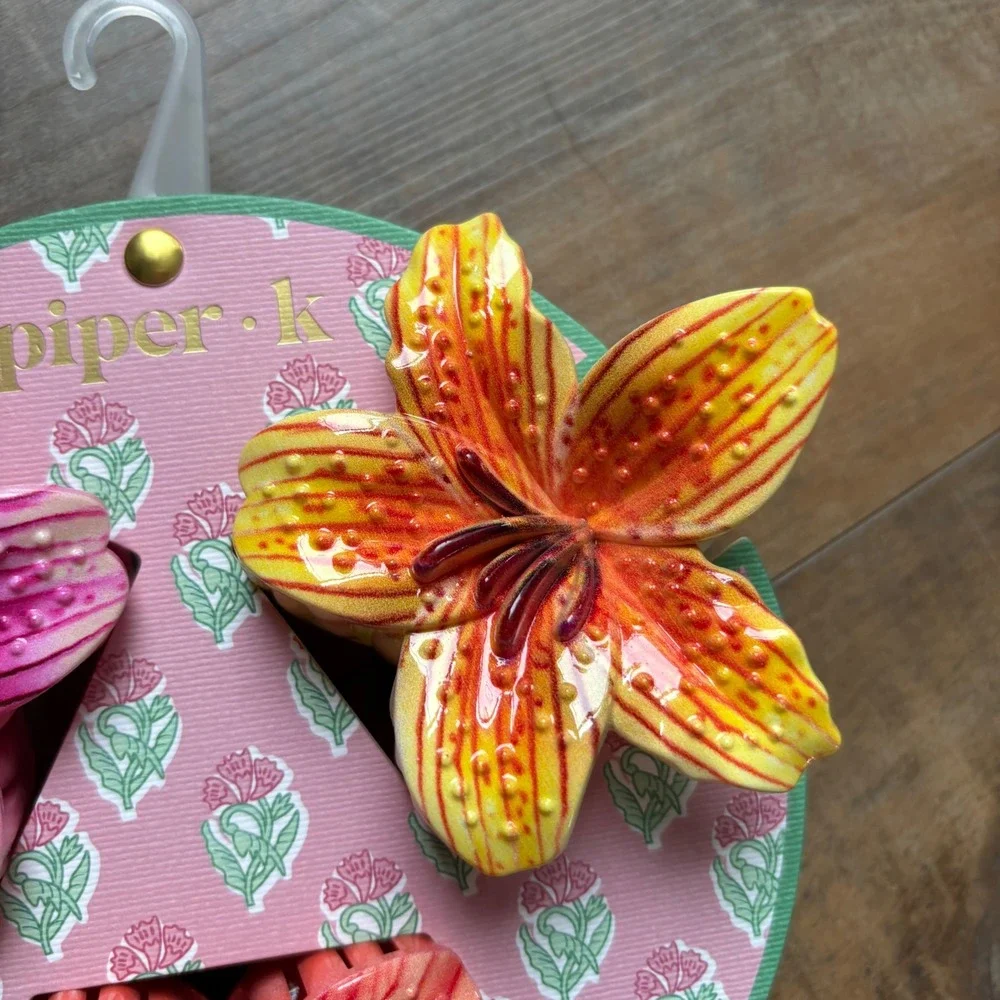 Piper K Tropical Lily Flower Claw Clips Accessories Set of 3 Tropical Coquette